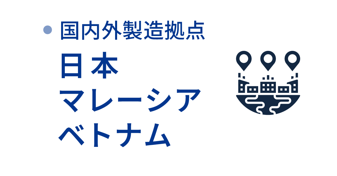 国内外製造拠点:日本、マレーシア、ベトナム、シンガポール